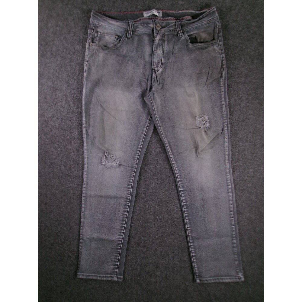 Indigo Wisdom Jeans Men 36X30 Black Tapped Leg Slim Fit Light Wash Super Faded